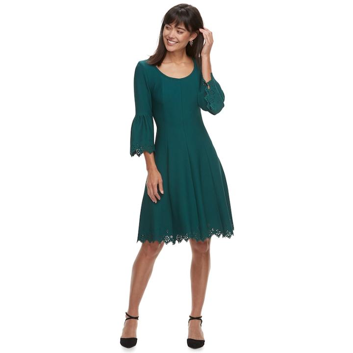 Women's Elle Bell-sleeve Fit & Flare Dress, Size: Xl, Dark Blue