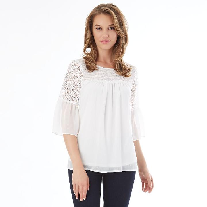Women's Apt. 9 Embroidered 3/4-sleeve Top, Size: Xlrg Av/rg, White Oth