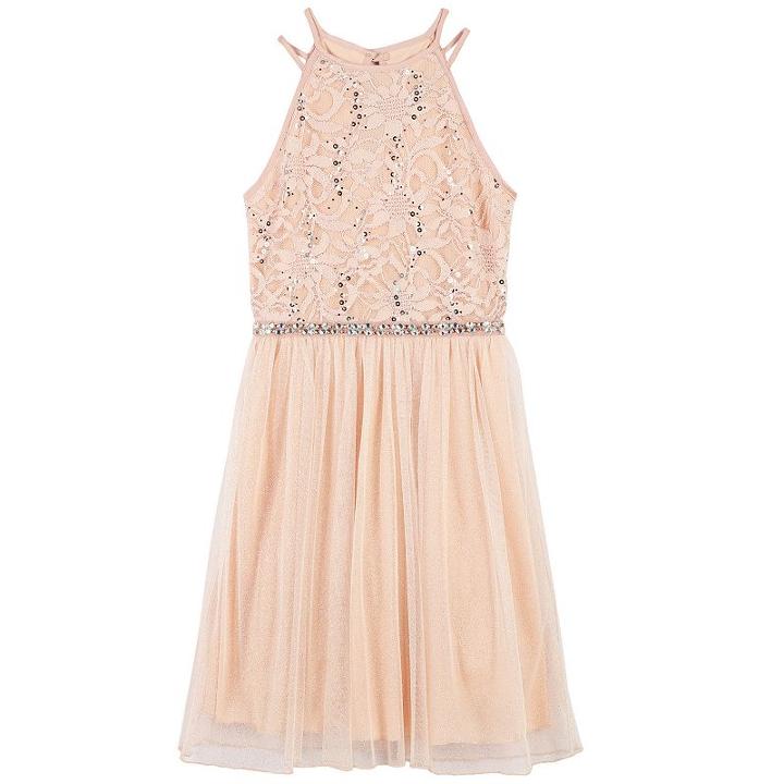 Girls 7-16 Speechless Blush Glitter Lace Halter & Tulle Skirt Dress, Girl's, Size: 14, Brt Pink