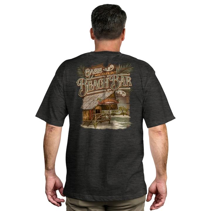 Men's Newport Blue Waterfront Oasis Beach Bar Graphic Tee, Size: Large, Dark Grey