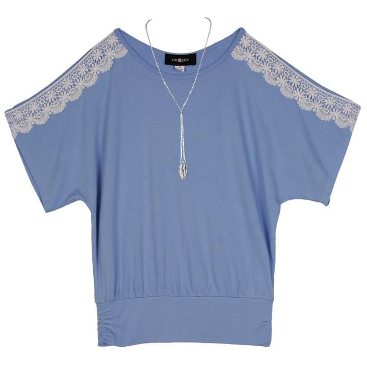 Girls 7-16 & Plus Size Iz Amy Byer Crochet Sleeve Top With Necklace, Size: Xxl Plus, Med Blue