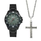 Men's American Exchange Watch & Cross Necklace Set, Size: Large, Black