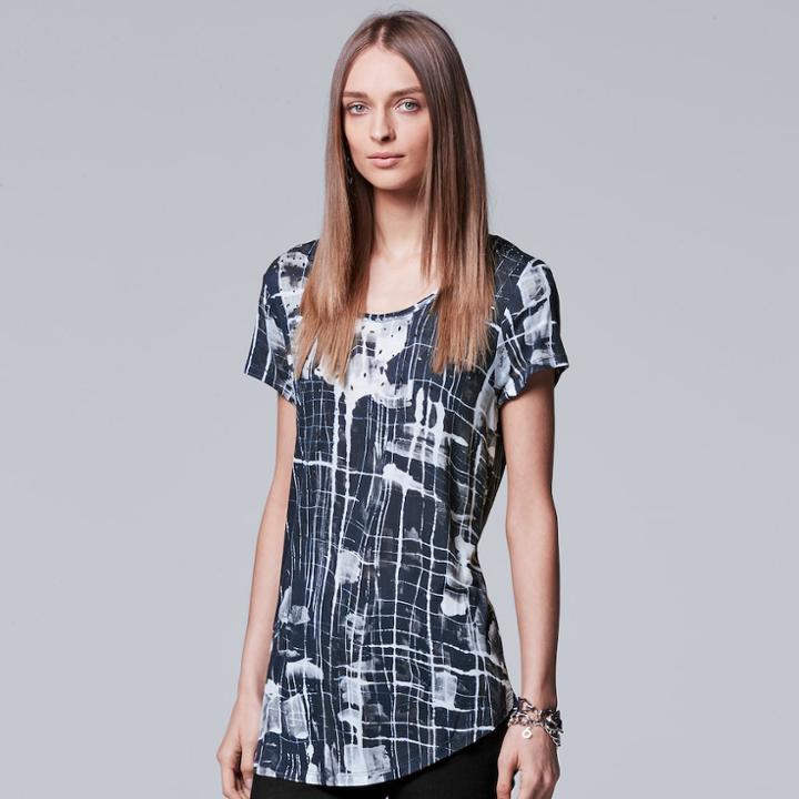 Women's Simply Vera Vera Wang Print Scoopneck Tee, Size: Xl, Dark Blue