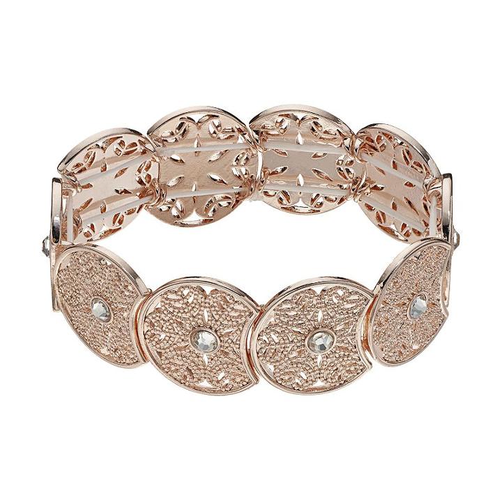 Lc Lauren Conrad Rose Gold Tone Simulated Crystal Filigree Stretch Bracelet, Women's, Light Pink