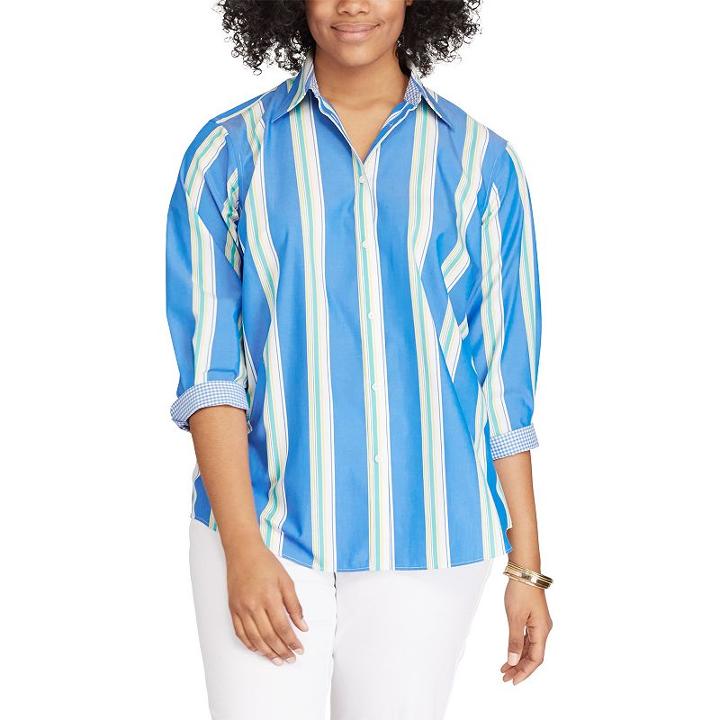 Plus Size Chaps Striped No-iron Broadcloth Shirt, Women's, Size: 2xl, Light Blue