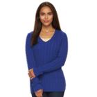 Women's Croft & Barrow&reg; V-neck Cable Knit Sweater, Size: Medium, Dark Blue