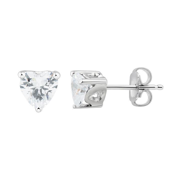 Diamonluxe Sterling Silver Cubic Zirconia Heart Stud Earrings, Women's, White