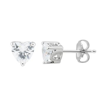 Diamonluxe Sterling Silver Cubic Zirconia Heart Stud Earrings, Women's, White