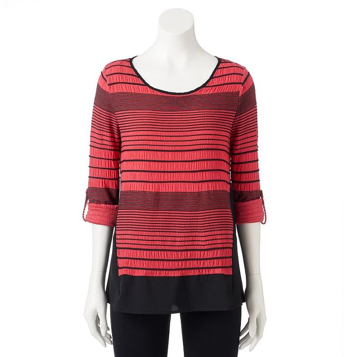 Petite Dana Buchman Striped Roll-tab Top, Women's, Size: Xl Petite, Lt Orange
