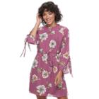 Juniors' Speechless Floral Ruffle Neck Shift Dress, Teens, Size: Medium, Brt Purple