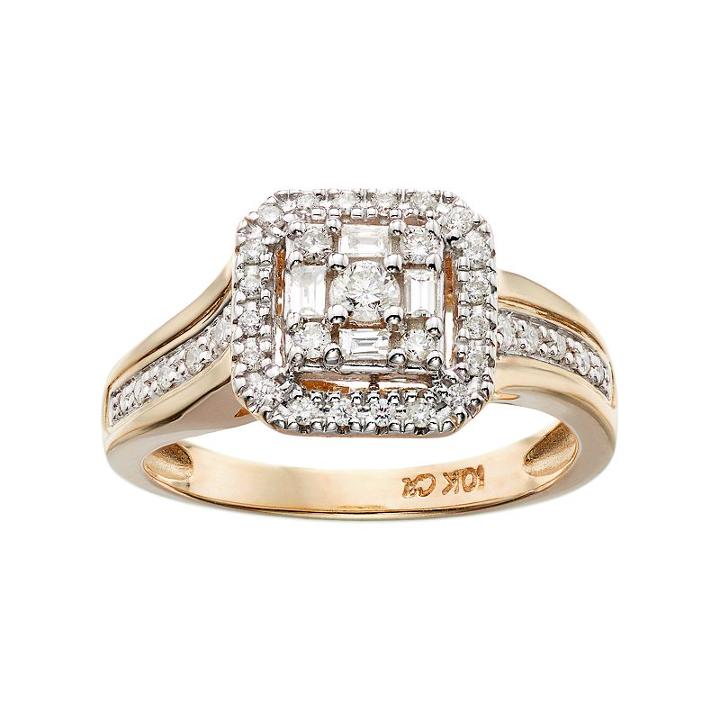 Cherish Always 10k Gold 1/3 Carat T.w. Certified Diamond Halo Engagement Ring, Men's, Size: 6, White
