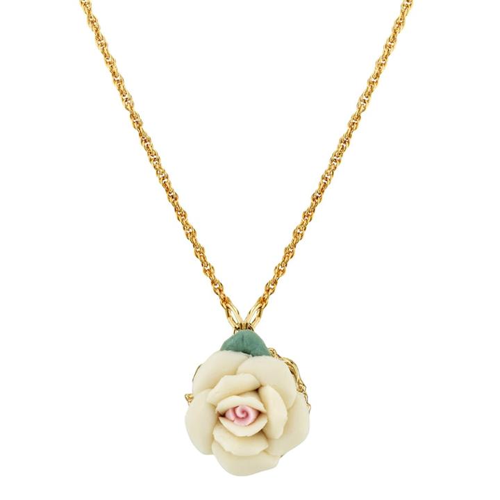 1928 Porcelain Rose Pendant, Women's, Size: 16, White