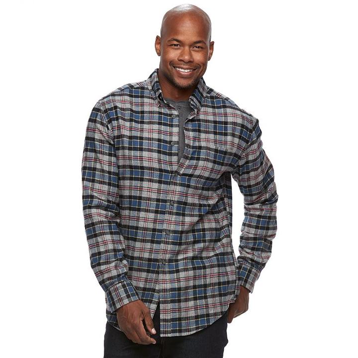 Men's Croft & Barrow&reg; True Comfort Plaid Classic-fit Flannel Button-down Shirt, Size: Medium, Dark Grey