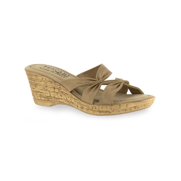 Tuscany By Easy Street Lauria Women's Wedge Sandals, Size: 7.5 Wide, Med Beige
