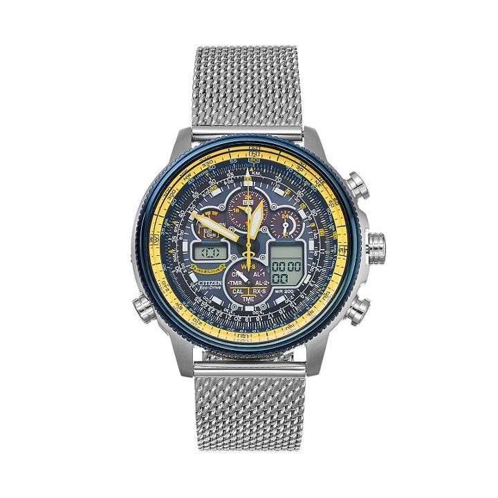 Citizen Eco-drive Men's Blue Angels Navihawk A-t Stainless Steel Analog-digital Watch - Jy8031-56l, Grey