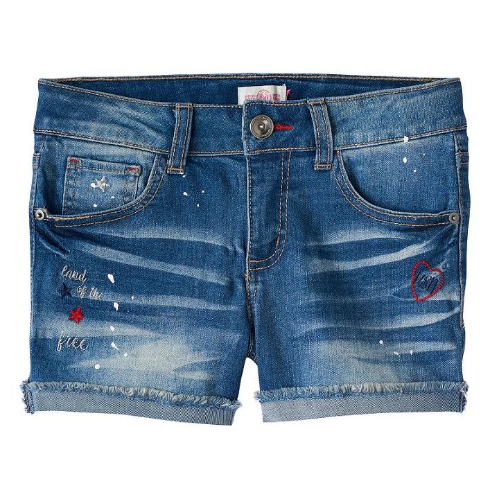Girls 7-16 & Plus Size So® Americana Medium Wash Embroidered Jean Shorts, Girl's, Size: 16, Med Blue