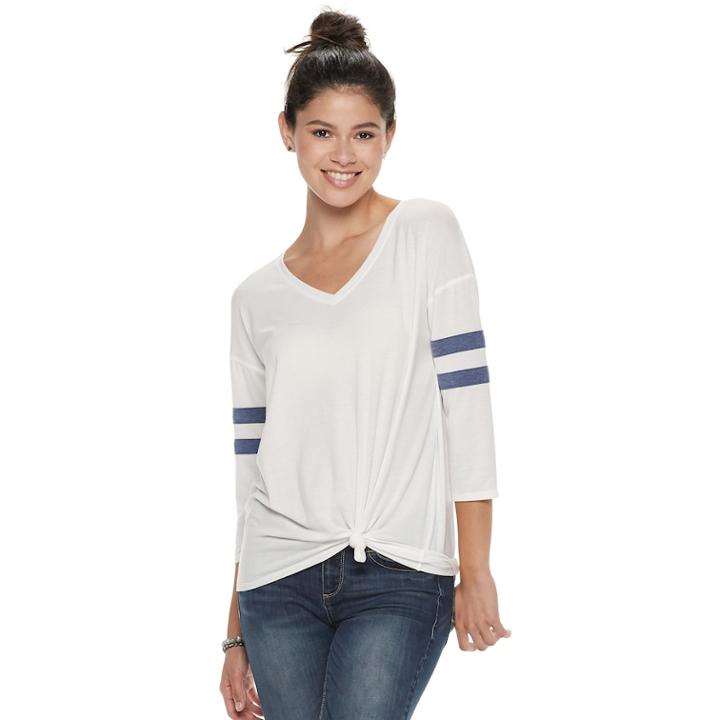 Juniors' So&reg; Varsity Striped Knot Front Tunic, Teens, Size: Small, White