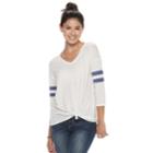 Juniors' So&reg; Varsity Striped Knot Front Tunic, Teens, Size: Small, White