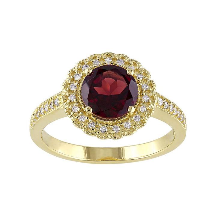 Sterling Silver Garnet & 1/8 Carat T.w. Diamond Halo Ring, Women's, Size: 5, Red