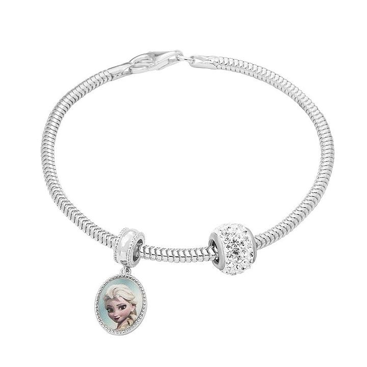 Disney's Frozen Anna & Elsa Charm, Crystal Bead & Bracelet Set, Women's, Grey