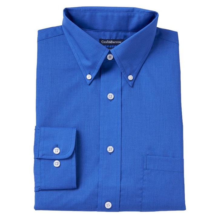 Men's Croft & Barrow&reg; Fitted Solid Easy Care Button-down Collar Dress Shirt, Size: 17.5 36/37, Blue (navy)