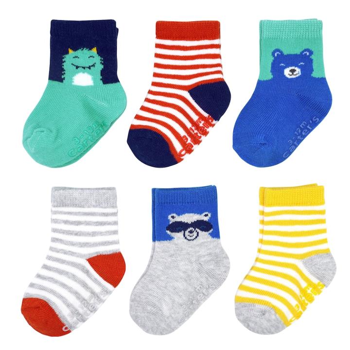 Baby Boy Carter's 6-pack Striped Character Crew Socks, Size: 12-24 Month, Multicolor