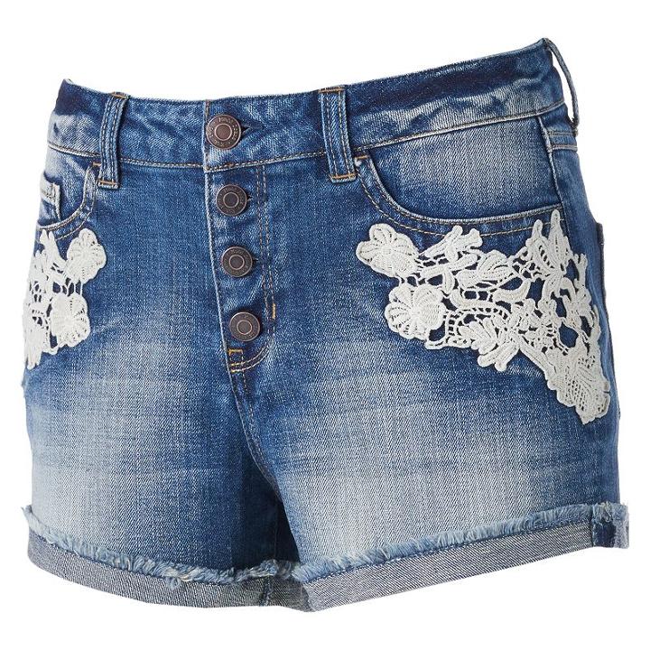 Juniors' Mudd&reg; Crochet Jean Shortie Shorts, Girl's, Size: 0, Dark Blue