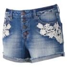 Juniors' Mudd&reg; Crochet Jean Shortie Shorts, Girl's, Size: 0, Dark Blue