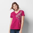 Women's Graphic V-neck Tee, Size: Xl, Dark Pink