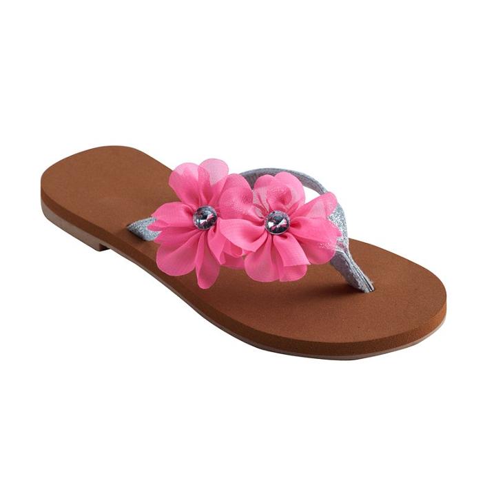 Girls 4-16 Chiffon Flower Flip Flops, Girl's, Size: 1/2, Med Pink