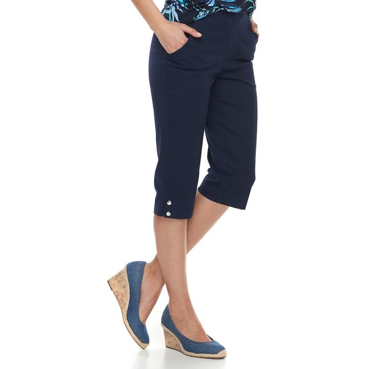 Women's Croft & Barrow&reg; Pull-on Snap Hem Skimmer Capris, Size: Large, Dark Blue