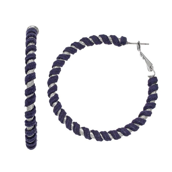 Blue Wrapped Hoop Earrings, Women's, Navy