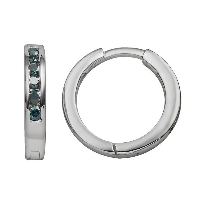 Sterling Silver 1/4-ct. T.w. Blue Diamond Hoop Earrings, Women's