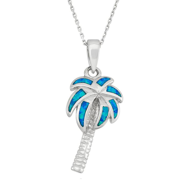 Lab-created Opal Sterling Silver Palm Tree Pendant Necklace, Women's, Size: 18