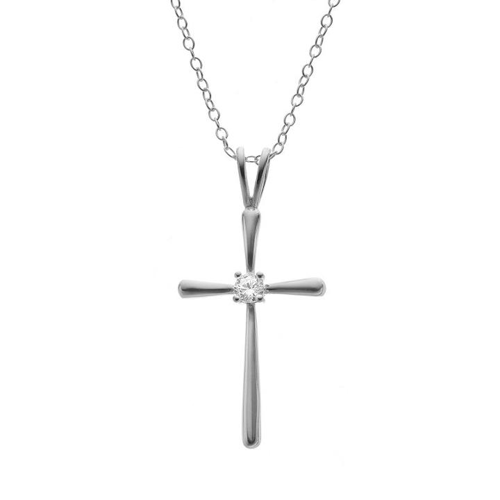 Cubic Zirconia Sterling Silver Cross Pendant Necklace, Women's, Size: 18, White