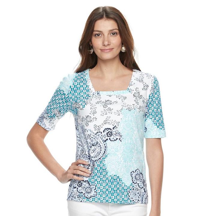 Women's Croft & Barrow&reg; Squareneck Tee, Size: Medium, Blue (navy)