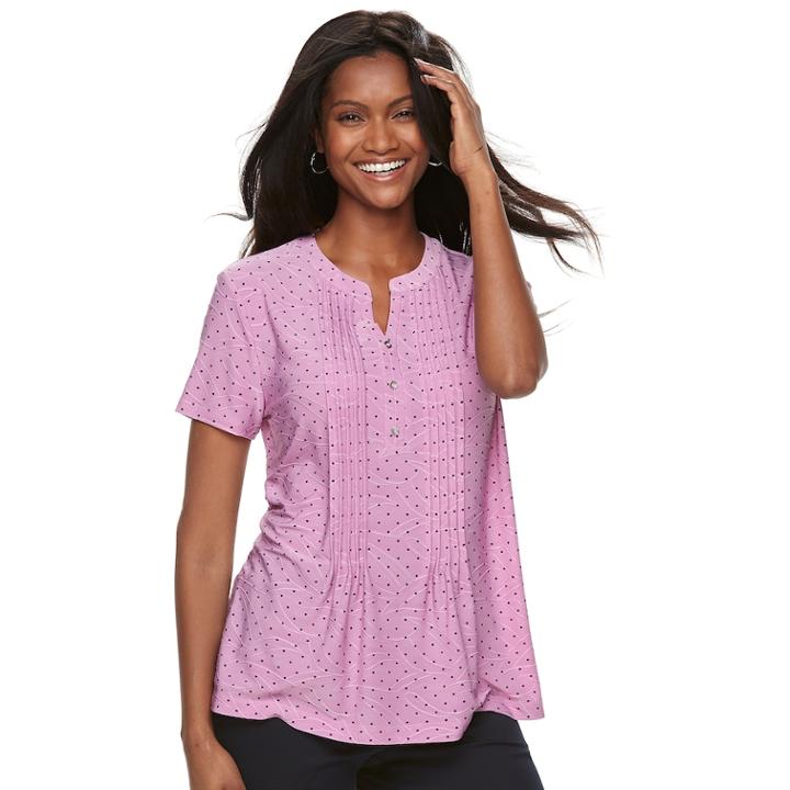 Women's Croft & Barrow&reg; Jacquard Pintuck Henley Top, Size: Large, Med Pink