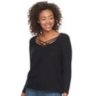 Juniors' Mudd&reg; Cozy Cross Front Tunic, Teens, Size: Small, Black