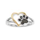 Sterling Silver & 10k Gold 1/4 Carat T.w. Black Diamond Paw & Heart Ring, Women's, Size: 6, White