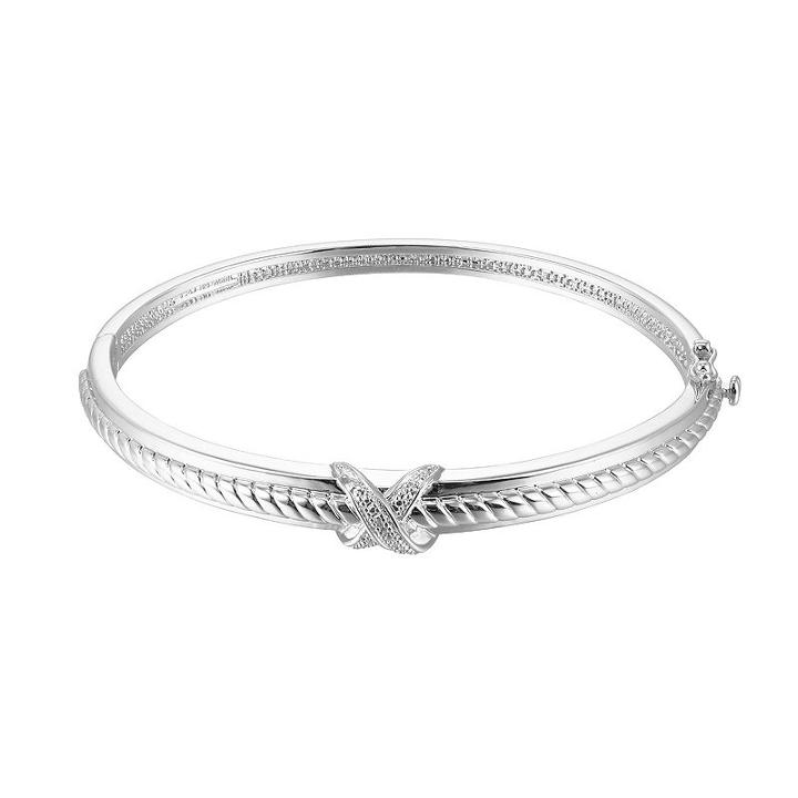 Sterling Silver Diamond Accent X Bangle Bracelet, Women's, Size: 7.5, Grey