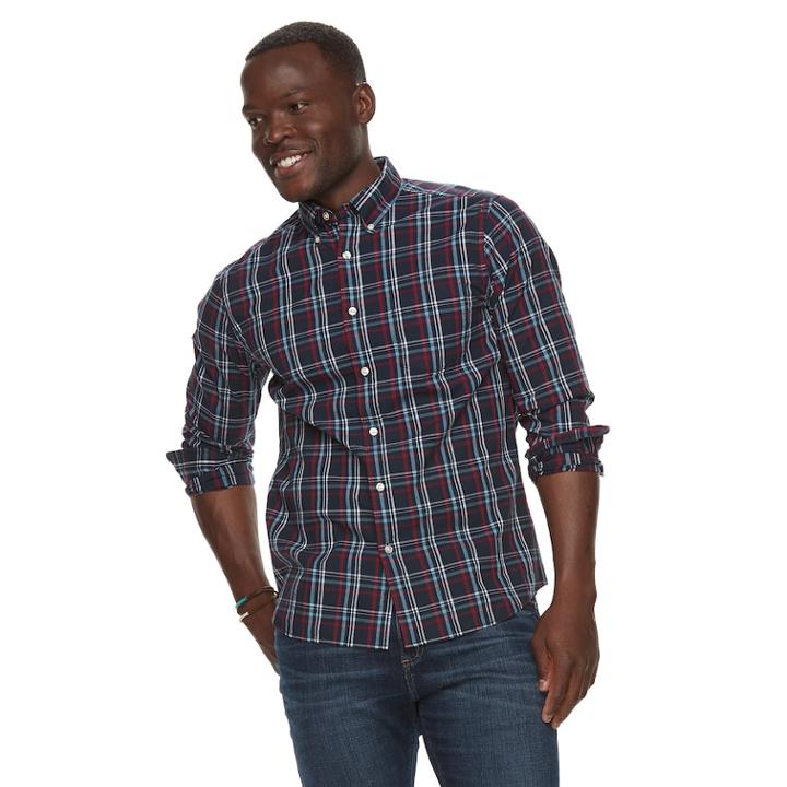 Men's Sonoma Goods For Life&trade; Modern-fit Stretch Poplin Button-down Shirt, Size: Medium, Dark Blue