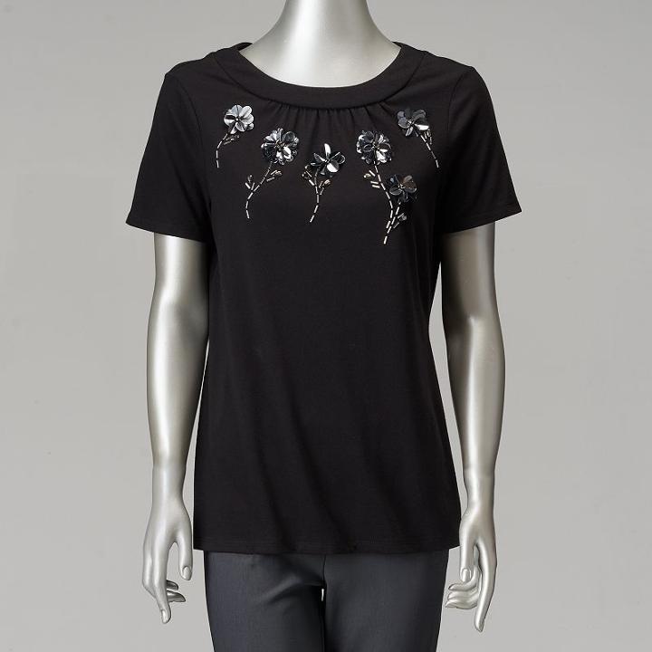 Women's Simply Vera Vera Wang Floral Pailette Tee, Size: Xl, Black