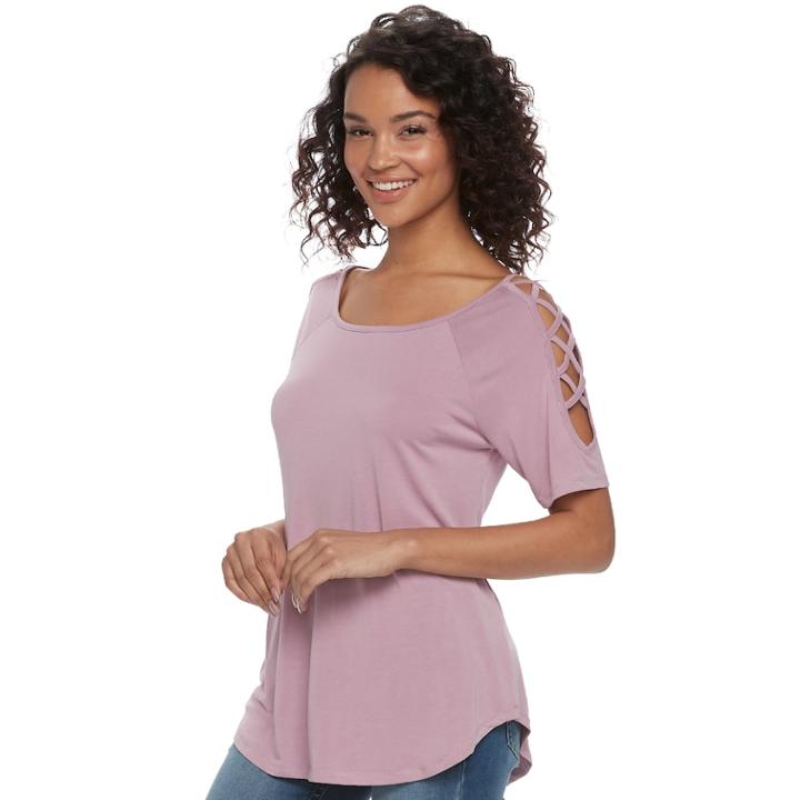 Juniors' Cloud Chaser Latticework Cold-shoulder Tee, Teens, Size: Xl, Med Pink