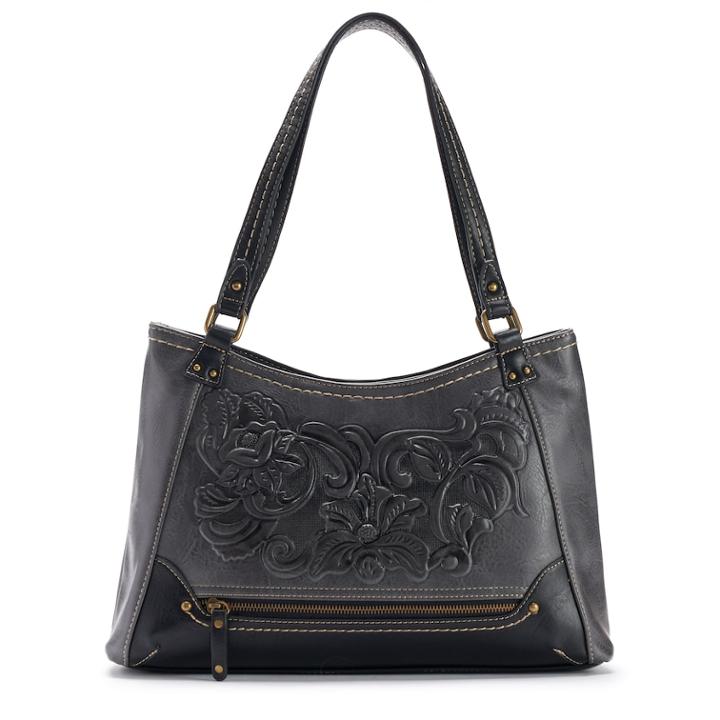 Concept Millstone Floral Tooling Satchel, Women's, Grey (charcoal)