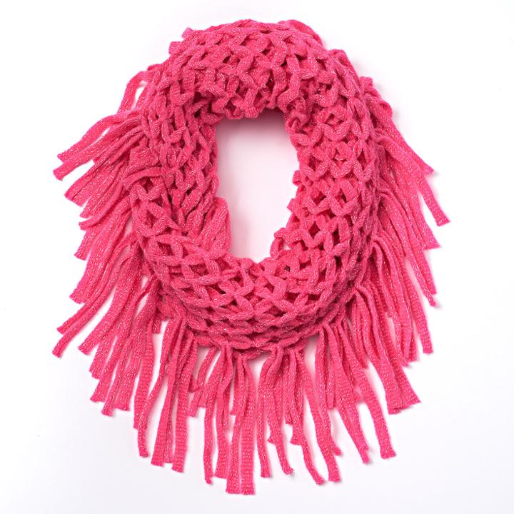 Girls Lurex Knit Infinity Scarf, Light Pink