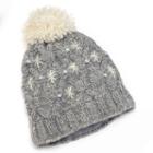 Sijjl Beaded Pom-pom Knit Wool Beanie Hat, Women's, Grey