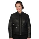 Women's Excelled Suede-trim Leather Scuba Jacket, Size: Large, Black