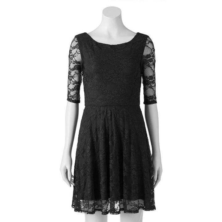 Juniors' Wrapper Floral Lace Skater Dress, Girl's, Size: Xl, Black