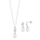 Sterling Silver Freshwater Cultured Pearl & Cubic Zirconia Pendant & Drop Earring Set, Women's, Size: 18, White