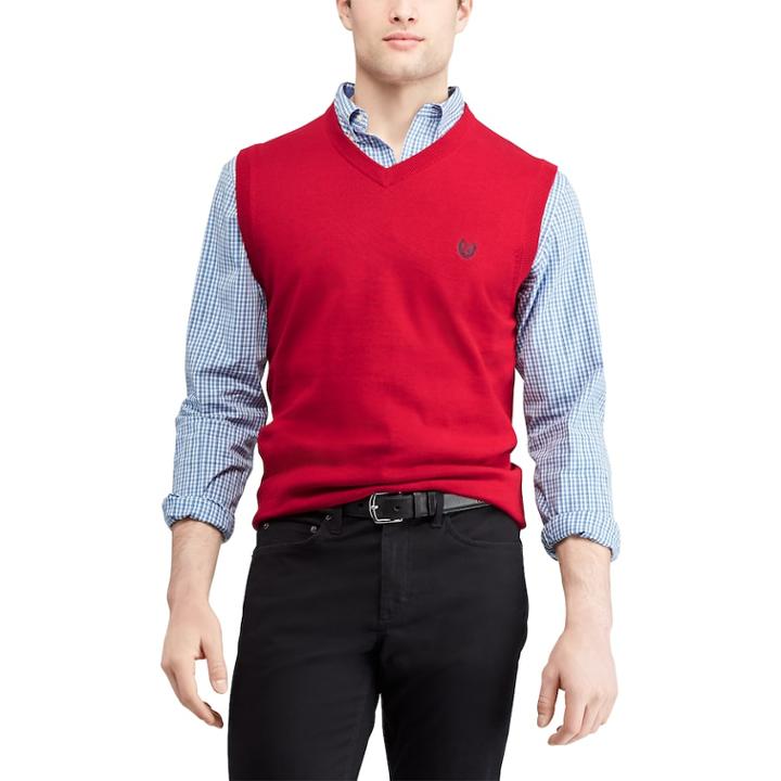 Men's Chaps Regular-fit V-neck Sweater Vest, Size: Large, Red